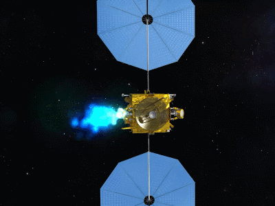 天問(wèn)二號(hào)探測(cè)器示意動(dòng)畫。（中國(guó)航天科技集團(tuán)五院供圖）