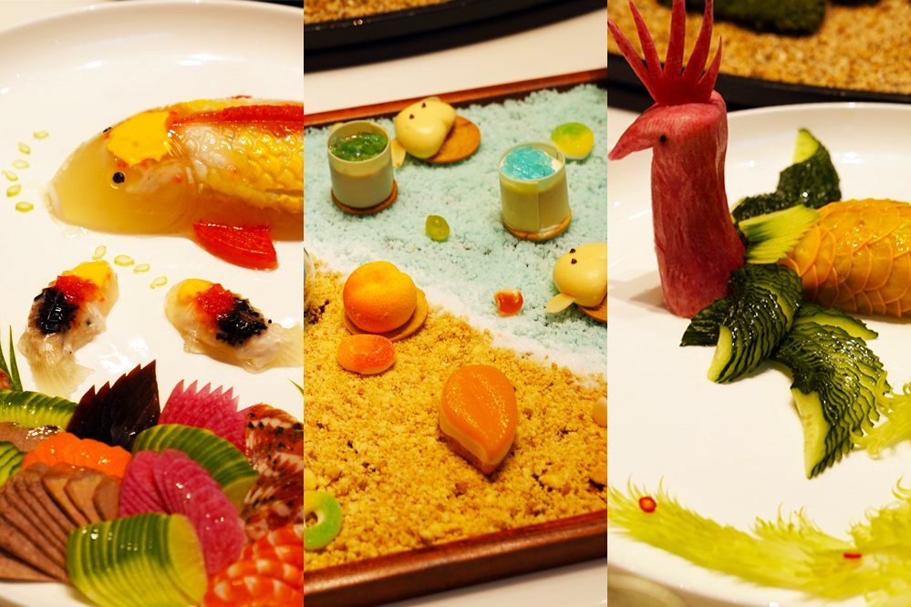 大觀樓長聯(lián)宴。從左至右依次為翠羽丹霞、四圍香稻、西翥靈儀。供圖