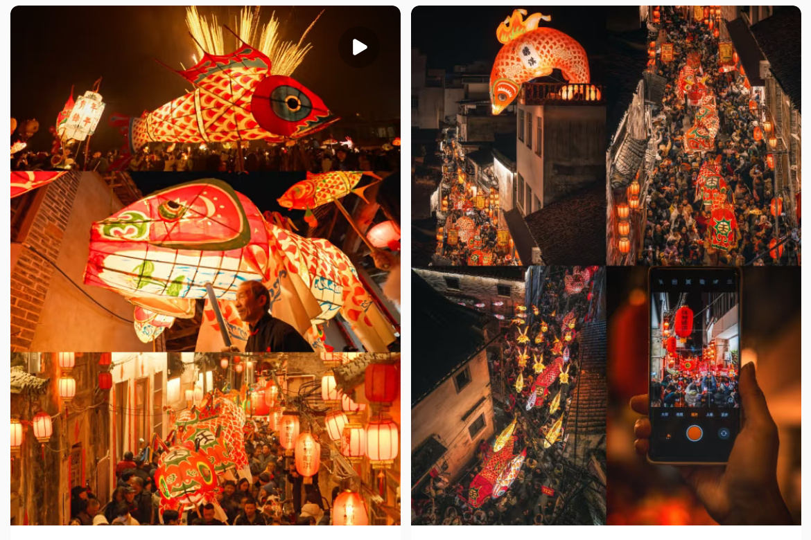 魚燈相關(guān)視頻、圖片獲得數(shù)萬點(diǎn)贊。社交媒體截圖